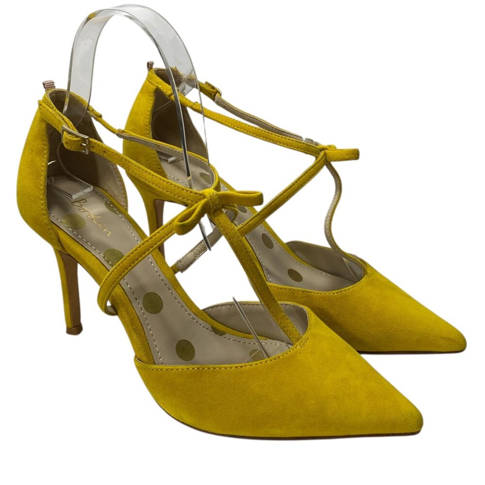 Boden Genuine Suede Leather Pointed Toe Jennifer T Bar Heels 7 Mustard Party Bow